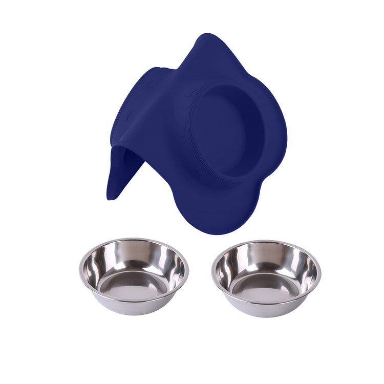Hubulk Pet Dog Bowls 2 Stainless Steel Dog Bowl with No Spill Non-Skid Silicone Mat + Pet Food Scoop Water and Food Feeder Bowls for Feeding Small Medium Large Dogs Cats Puppies (Small, Blue)