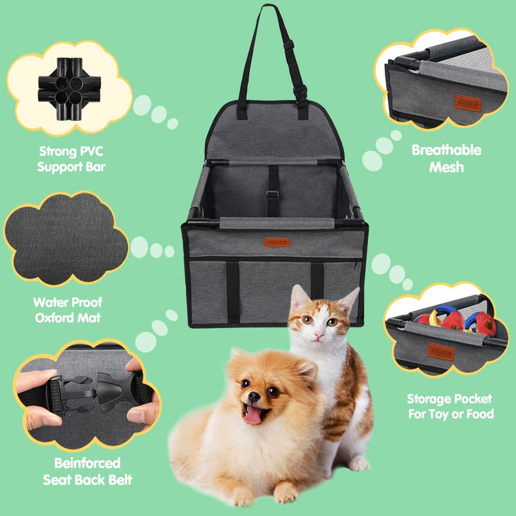 Dog Car Seat Puppy Portable Pet Booster Car Seat with Clip-On Safety Leash and PVC Support Pipe, Anti-Collapse,Perfect for Small Pets