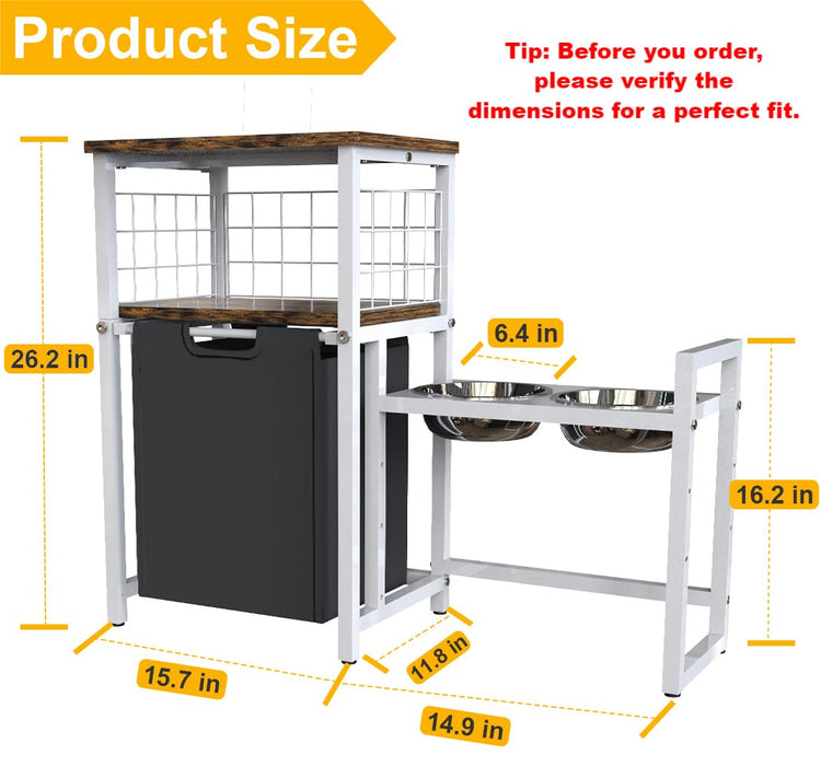 30.6Long x 26.2 High Elevated Dog Bowl Stand with Pet Food Storage Organizer, Adjustable Raised Feeding Station with Toy Basket for Large Medium Small Dogs and Cats, Black