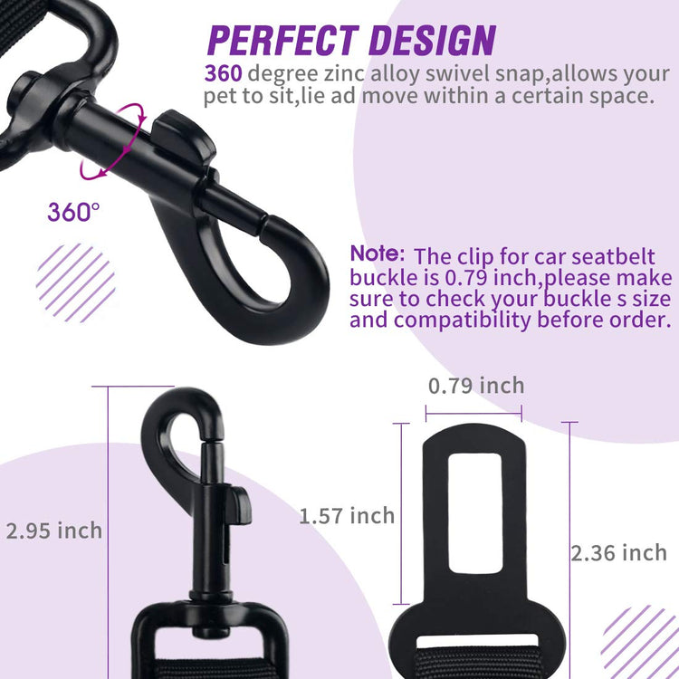 COOYOO Dog Seat Belt, Durability Retractable Dog Car Harness Adjustable Dog Seat Belt for Vehicle Nylon Pet Safety Seat Belts Heavy Duty & Elastic (1 Pack Black)