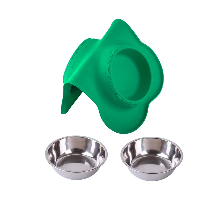 Hubulk Pet Dog Bowls 2 Stainless Steel Dog Bowl with No Spill Non-Skid Silicone Mat + Pet Food Scoop Water and Food Feeder Bowls for Feeding Small Medium Large Dogs Cats Puppies (Small, Blue)