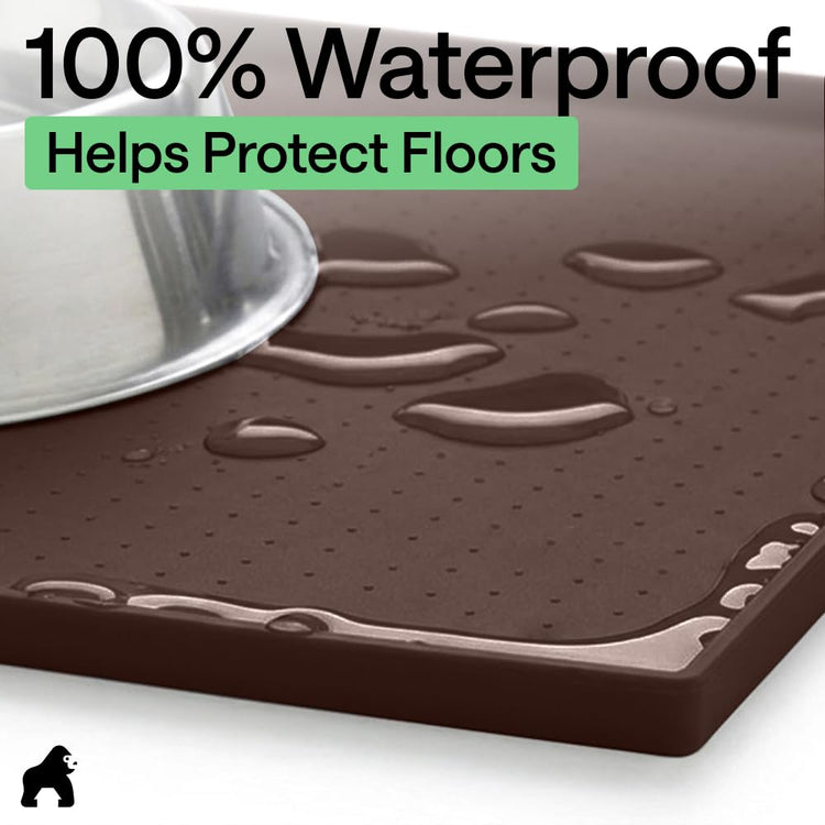 GORILLA GRIP 100% Waterproof Raised Edge BPA Free Silicone Pet Feeding Mat, Dog Cat Food Mats Contain Spills Protects Floors, Placemats for Cats and Dogs Water Bowl, 18.5x11.5, Gray