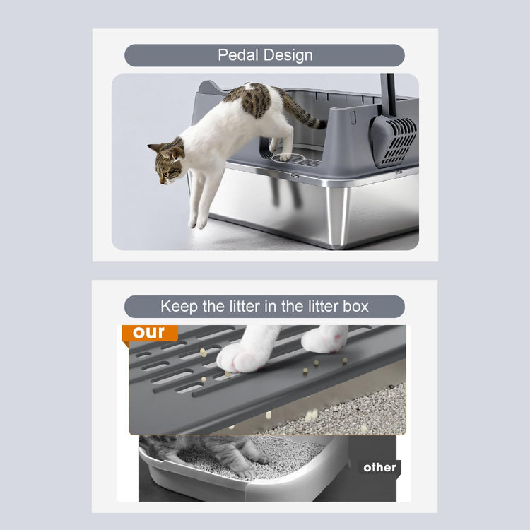Upgraded Fully Enclosed Cat Litter Box with Lid, Covered Cat Box Enclosure, Anti-Splashing Easy to Clean Kitty Litter Boxes with Drawer, 3 Modes can Use from Kitten to Adult(White&Grey)