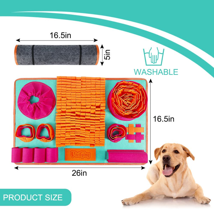 Vivifying Snuffle Mat for Dogs, Interactive Dog Puzzle Toy for Boredom and Mental Stimulation, Enrichment Feeding Game Sniff Mat Helps Slow Eating and Keep Busy