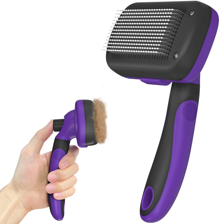 Dipoo Self-Cleaning Pet Grooming Brush - Skin-Friendly Deshedding Tool for Dogs & Cats in Pink, Removes Loose Hair and Tangles
