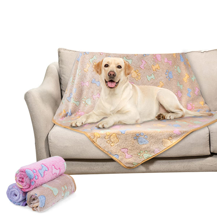 Dono 1 Pack 3 Dog Blankets, Soft Fluffy Fleece Pet Blanket Warm Sleep Mat Paw Print Design Puppy Kitten Throw Blanket Doggy Mat Blanket for Dogs
