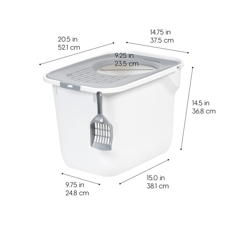IRIS USA Cat Litter Box Large Open Top with High Sided Walls Tall Scatter Shield Scoop Included Easy Clean Plastic Pan Stain Resistant for Big Cats Kittens Indoor Multi-Cat Households
