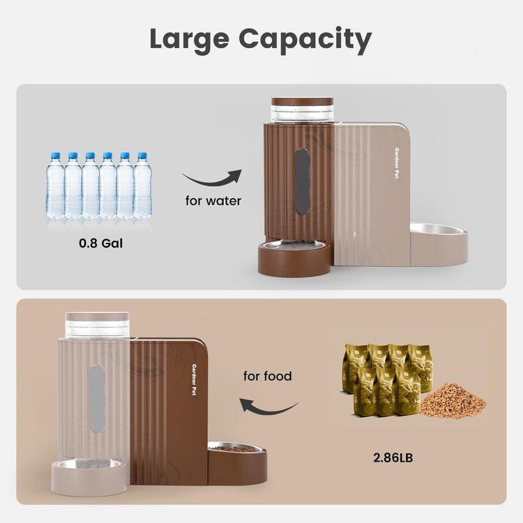 Gardner Pet Gravity Automatic 2-in-1 Pet Feeder, 0.8 Gallons*2 Cat Feeder and Water Dispenser Set, 100% BPA-Free and Stainless Steel Water Bowl for Dogs, Cats, Rabbits, Puppies (Light Woodgrain)