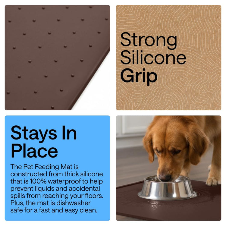 GORILLA GRIP 100% Waterproof Raised Edge BPA Free Silicone Pet Feeding Mat, Dog Cat Food Mats Contain Spills Protects Floors, Placemats for Cats and Dogs Water Bowl, 18.5x11.5, Gray
