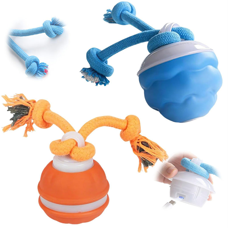 Dog Ball Toy Tail 2.0 Dog Toy, 2025 New Smart Interactive Cats Toys Ball, Squeaky Toy Electric Automatic Rolling Moving Pet Toy Balls with Rope for Cats and Medium Small Dogs Puppy (Blue, 1pcs)