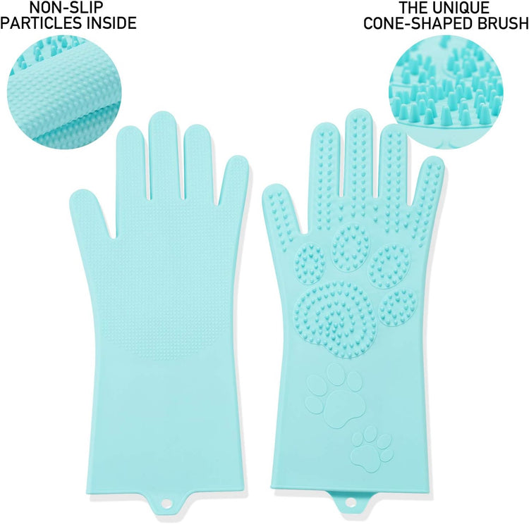 Pet Grooming Magic Gloves, Dog Cat Bathing Shampoo Brush, Silicone Hair Removal Gloves with Thick High Density Teeth for Bathing and Messaging, Double-Side Scrubbing Gloves for Shedding