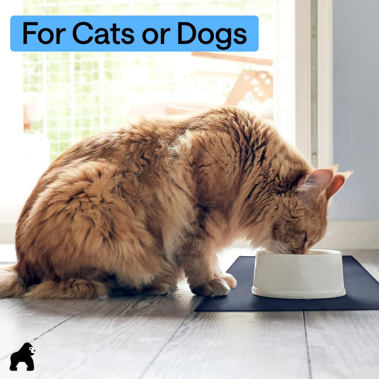 GORILLA GRIP 100% Waterproof Raised Edge BPA Free Silicone Pet Feeding Mat, Dog Cat Food Mats Contain Spills Protects Floors, Placemats for Cats and Dogs Water Bowl, 18.5x11.5, Gray