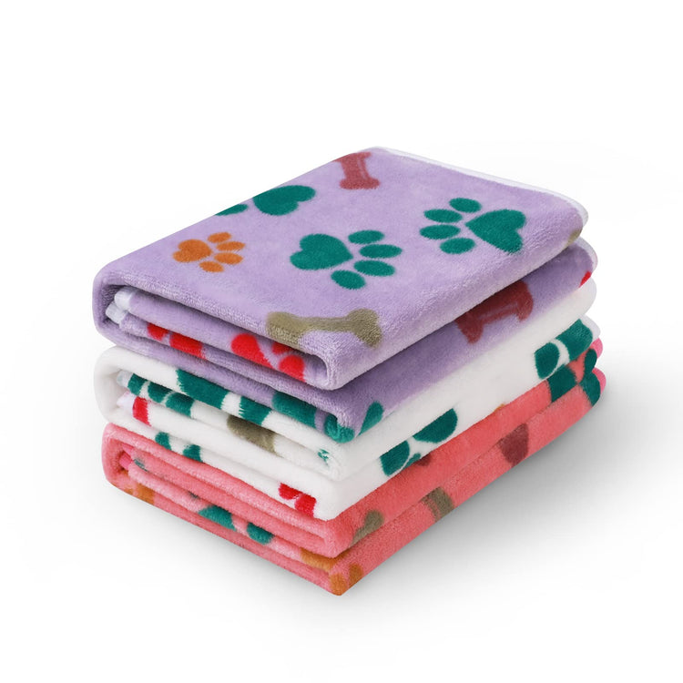 Luciphia 1 Pack 3 Blankets Fluffy Premium Fleece Pet Blanket Flannel Paw Printed Throw for Dog Cat(Small 23x16'', Grey/Brown/Blue)