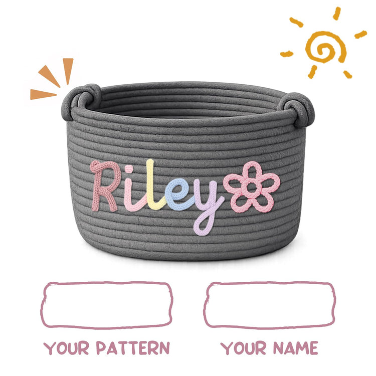 Personalized Dog & Cat Toys Bin with Name Custom Toy Storage Basket for Puppy Kitten Pet Supplies Organizer with Handmade Cotton Rope Name Gifts Basket for Pet Birthday Christmas