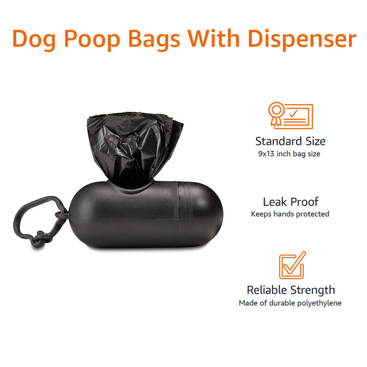 Amazon Basics Dog Poop Leak Proof Bags with Dispenser and Leash Clip, Unscented, 13" x 9" Large Size, 300 Count