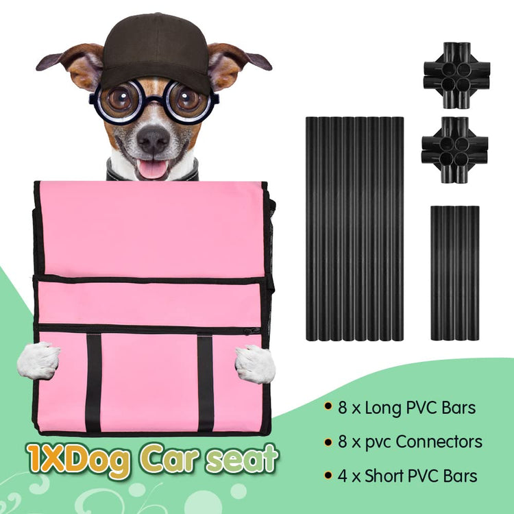 Dog Car Seat Puppy Portable Pet Booster Car Seat with Clip-On Safety Leash and PVC Support Pipe, Anti-Collapse,Perfect for Small Pets