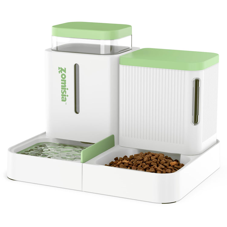 ZOMISIA Automatic Cat Feeder and Water Dispenser Set, 2 in 1 Gravity Cat Food Dispenser with 180 Degree Rotatable, Pet Self Feeding Large Capacity for Small Dogs Puppy Kitten, Black, 0.8 Gallon x 2