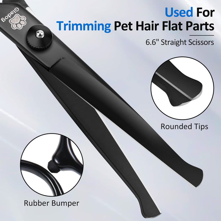 GLADOG Professional 5 in 1 Dog Grooming Scissors Set with Safety Round Tips, Sharp and Heavy-duty Pet Grooming Shears for Cats