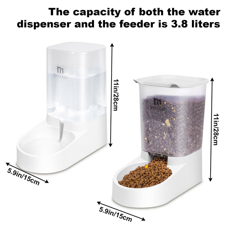 Marchul Dog Feeder and Water Dispenser, Automatic Gravity Dog Food Dispenser, Pet Food Dispenser Set for Small Medium Dogs Puppy Kitten (1 Gallon / 3.8L with Silicone Mat)