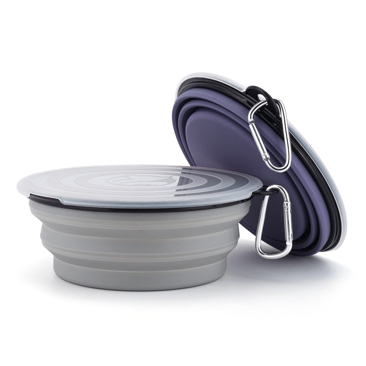 SLSON Collapsible Bowl with Cover Lids,2 Pack Dog Travel Bowls Portable Foldable Cat Water Dish Bowl for Pets Walking Parking Camping (Light Blue and Green, Small)