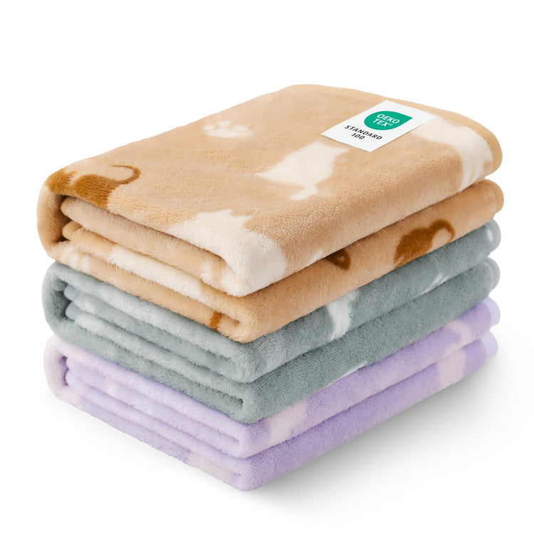Luciphia 1 Pack 3 Blankets Super Soft Fluffy Premium Fleece Pet Blanket Flannel Throw for Dog Puppy Cat Paw Brown/Pink/White Small(23x16 inch)