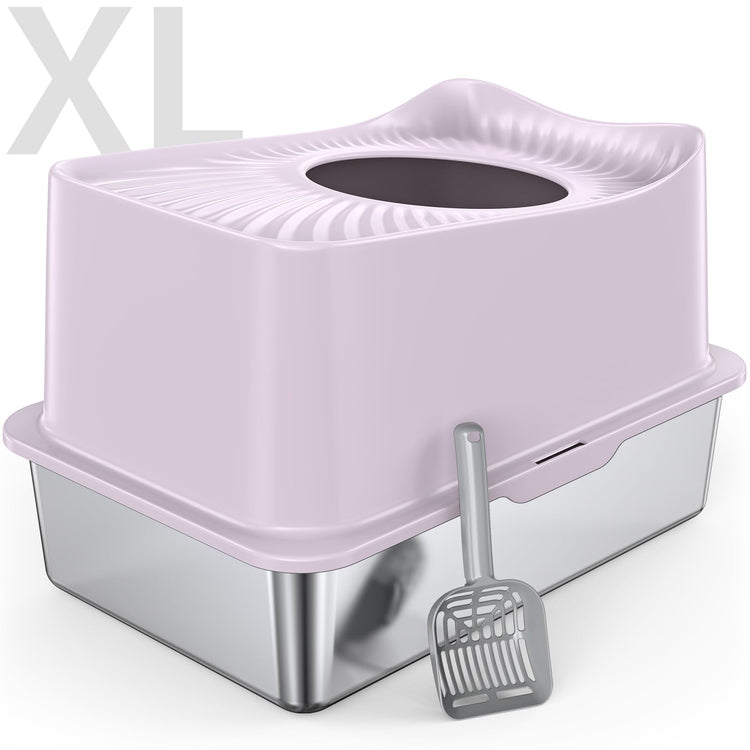 WoofiGo Enclosed Stainless Steel Cat Litter Box with Lid, XL Extra Large Litter Box for Big Cats, Metal Litter Pan High Sided, Never Absorbs Odors, Anti-Urine Leakage, Easy Cleaning, Include Scoop