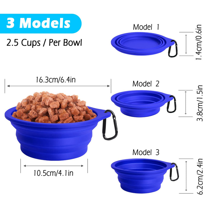 PetBonus 2-Pack Silicone Collapsible Dog Bowls, BPA Free Dishwasher Safe, Portable Foldable Expandable Travel Bowl, Food Water Feeding Cup Dish for Dogs Cats with 2 Carabiners (Turquoise, Tan)