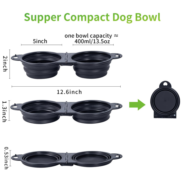 SLSON Collapsible Dog Dual Bowls Reinforced Rim 180 Degrees Flip Over Foldable Double Bowl with Lock Clips More Stable Dog Travel Bowls Pet Food Water Feeder (Light Pink)