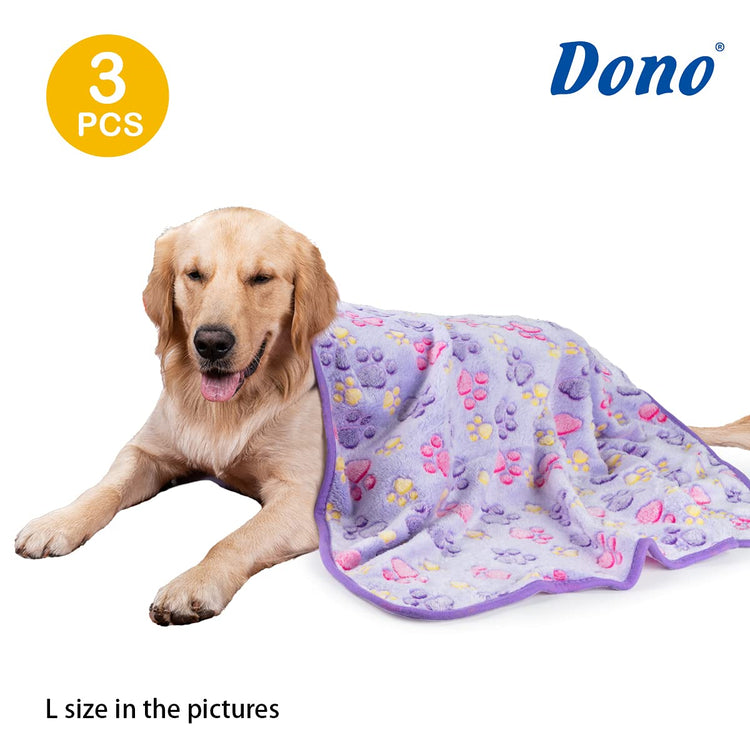 Dono 1 Pack 3 Dog Blankets, Soft Fluffy Fleece Pet Blanket Warm Sleep Mat Paw Print Design Puppy Kitten Throw Blanket Doggy Mat Blanket for Dogs