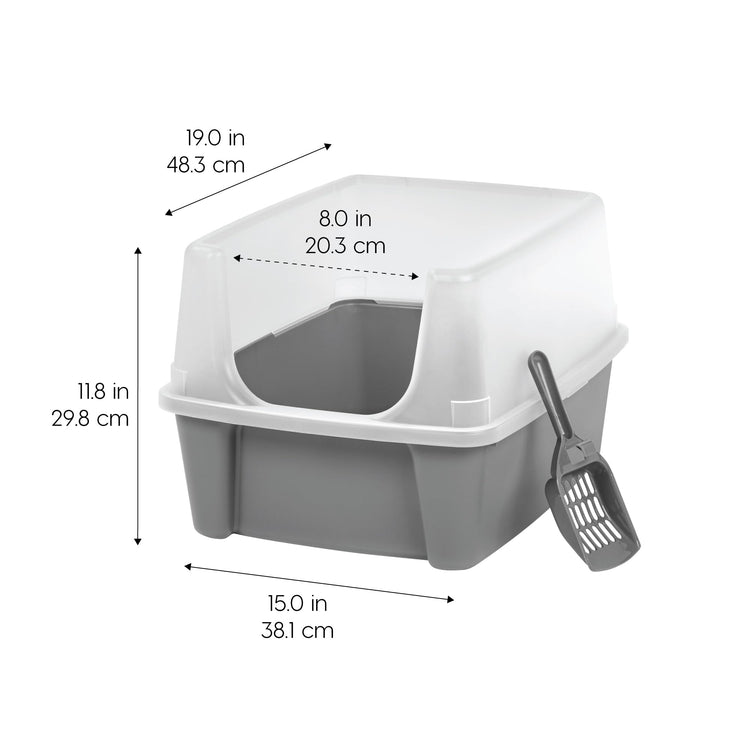 IRIS USA Cat Litter Box Large Open Top with High Sided Walls Tall Scatter Shield Scoop Included Easy Clean Plastic Pan Stain Resistant for Big Cats Kittens Indoor Multi-Cat Households
