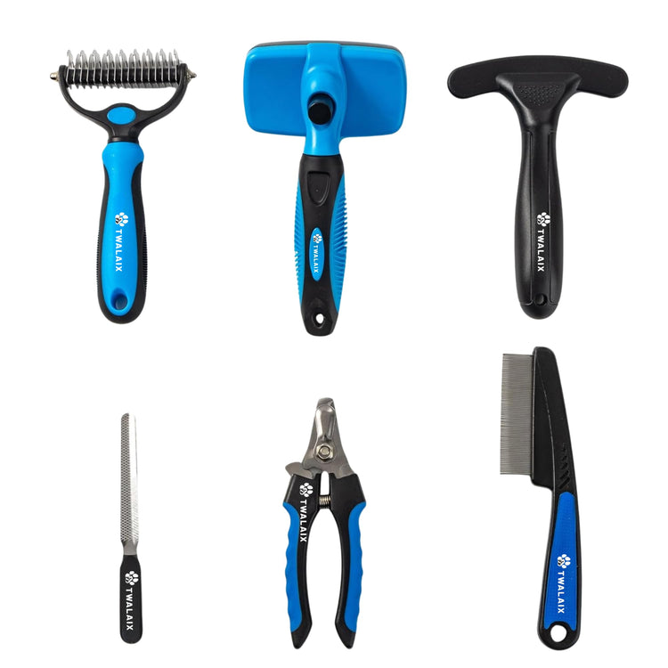 8 in 1 Pet Grooming Kit for Dogs & Cats – Deshedding Brush, Undercoat Rake, Slicker Brush, Nail Clipper, Scissors & Bath Brush for All Coat Types