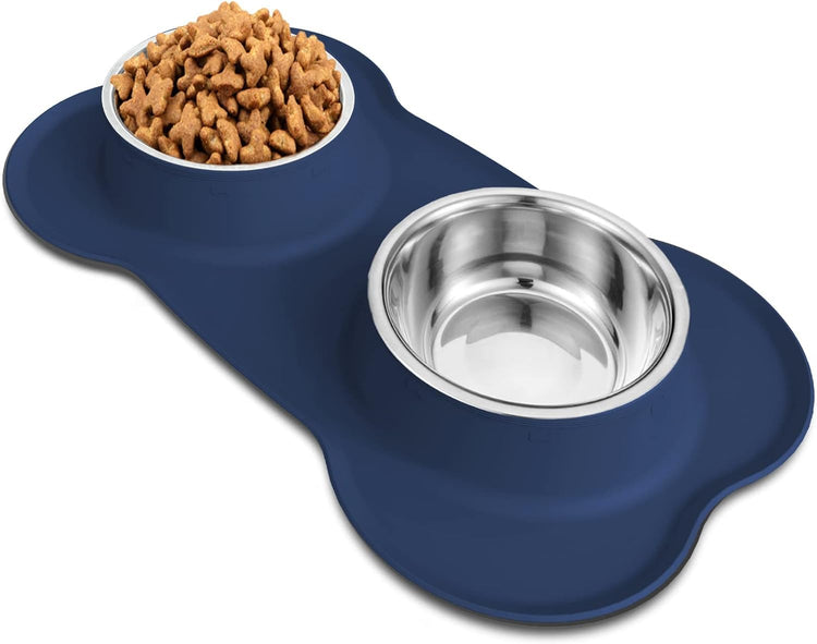 AsFrost Dog Food Bowls Stainless Steel Pet Bowls & Dog Water Bowls with No-Spill and Non-Skid, Feeder Bowls with Dog Bowl Mat for Dogs Cats and Pets-Pink, 24 0z in Total