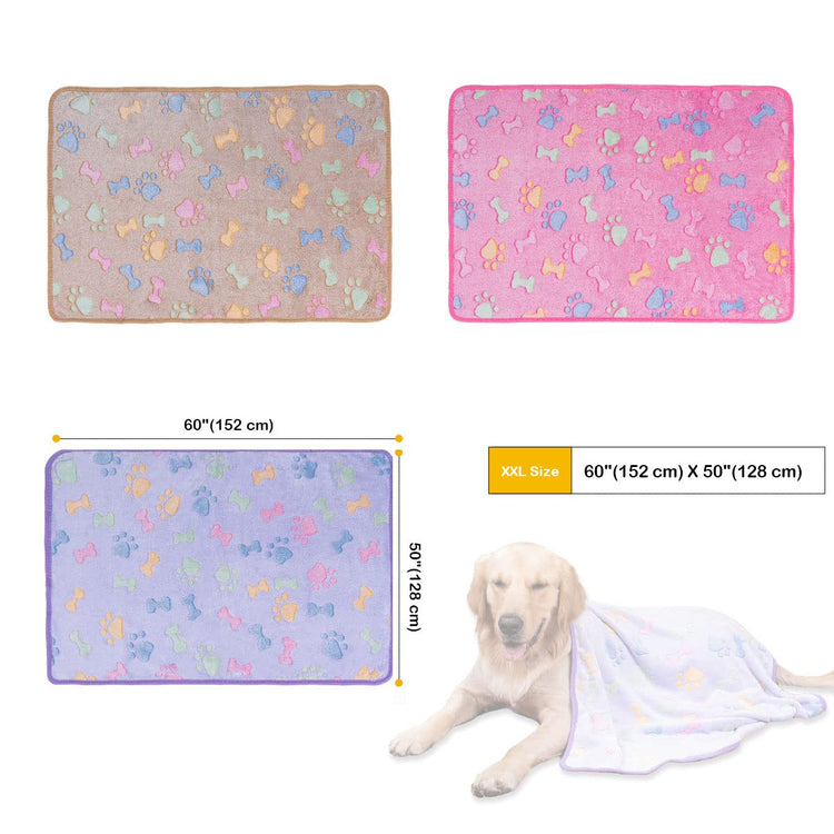 Dono 1 Pack 3 Dog Blankets, Soft Fluffy Fleece Pet Blanket Warm Sleep Mat Paw Print Design Puppy Kitten Throw Blanket Doggy Mat Blanket for Dogs