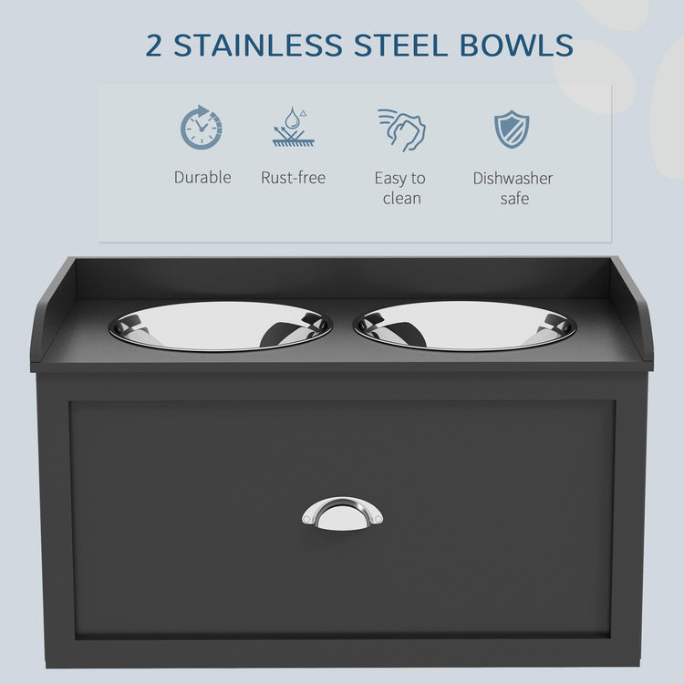 PawHut Dog Feeding Station with Storage Drawer, Dog Food Storage Cabinet with 2 Removable Elevated Pet Bowls for Large Sized Dogs, Coffee