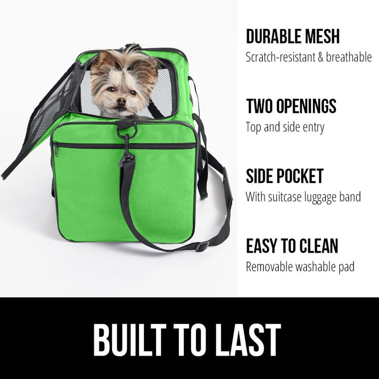 GORILLA GRIP Cat Carrier Travel Bag Up to 15 Lbs, Soft Collapsible Small Dog Carriers, Top and Side Entry Breathable Mesh, Grip Feet on Underside, Cozy Washable Waterproof Pad, Portable Kennel, Black