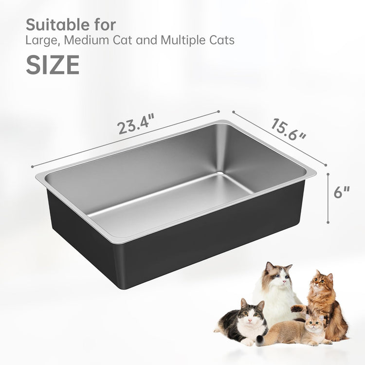 Ohtomber Stainless Steel Litter Box - High Sided Metal Cat Litter Box Pan, Never Absorbs Smell, Easy to Clean Non Stick Cat Litterbox Tray Toilet Pet Supplies for Indoor Kitty, Kitten, Rabbit, Puppy