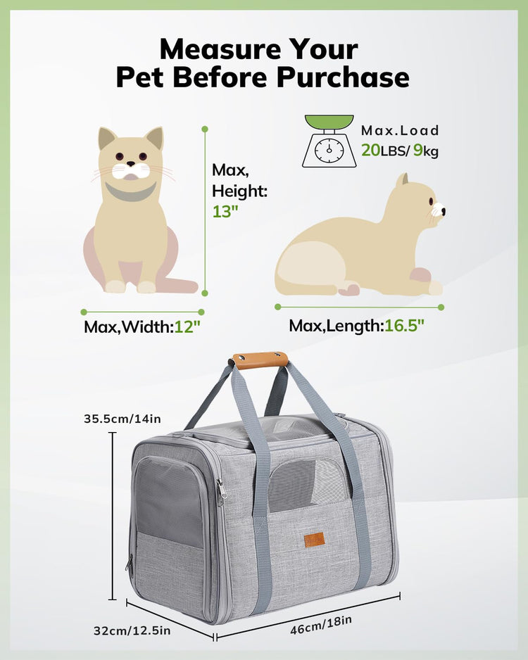 Morpilot Pet Carrier for Large Cats, Puppies & Small Dogs Up to 25lbs, Escape-Proof with Locking Zippers, Dual-Sided Cushion, Safety Buckle for Car & Vet Travel, Includes Foldable Bowl (Dark Gray)