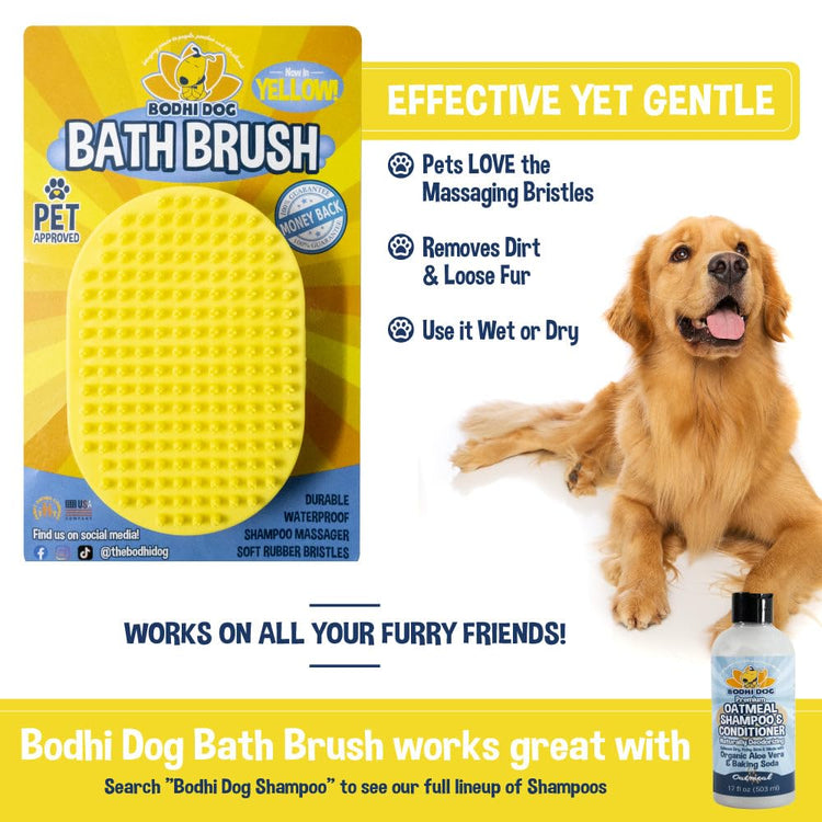 Bodhi Dog Shampoo Brush - Pet Grooming & Bath Supplies for Dogs and Cats - Bath Brush for Long & Short Hair - Premium Scrubber for Shower, Bathing & Massage (One Pack, Silver Glitter)