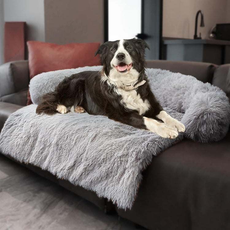Calming Dogs/Cats Bed Mats, Dog Pad Washable Removable Couch Cover, Plush Long Fur Mat for Pets, Waterproof Lining, Perfect for Small, Medium and Large Dogs and Cats (Gradient Gray, 36"x31")