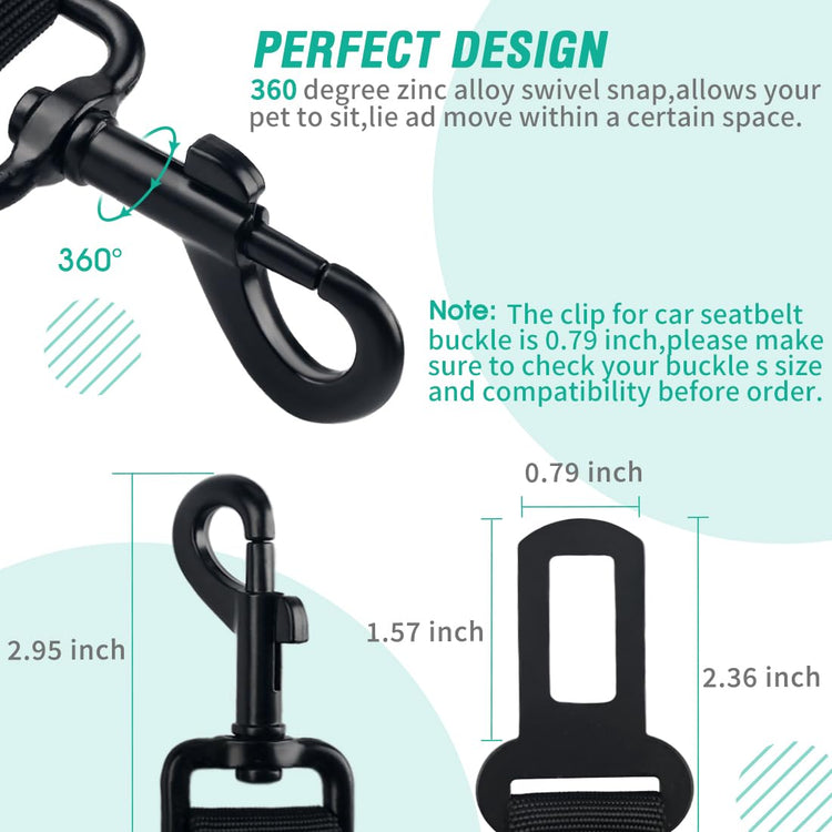COOYOO Dog Seat Belt, Durability Retractable Dog Car Harness Adjustable Dog Seat Belt for Vehicle Nylon Pet Safety Seat Belts Heavy Duty & Elastic (1 Pack Black)
