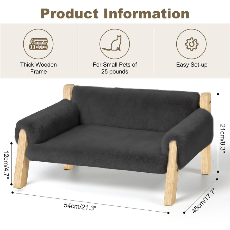 FAMIDGE Plush Cat Couch Bed - Cat Bed for Indoor Cats, Dog Sofa Bed, Short Rabbit Fleece Calming Pet Couch with Removable Cover, Anti-Shedding Pet Sofa for Small/Medium Pets (26×18×12in, Brown)