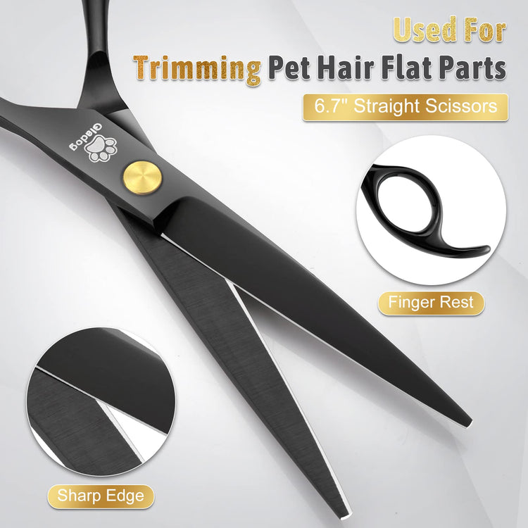 GLADOG Professional 5 in 1 Dog Grooming Scissors Set with Safety Round Tips, Sharp and Heavy-duty Pet Grooming Shears for Cats
