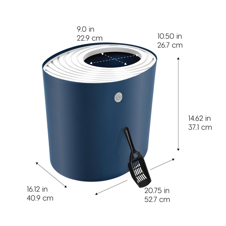 IRIS USA Cat Litter Box Large Open Top with High Sided Walls Tall Scatter Shield Scoop Included Easy Clean Plastic Pan Stain Resistant for Big Cats Kittens Indoor Multi-Cat Households