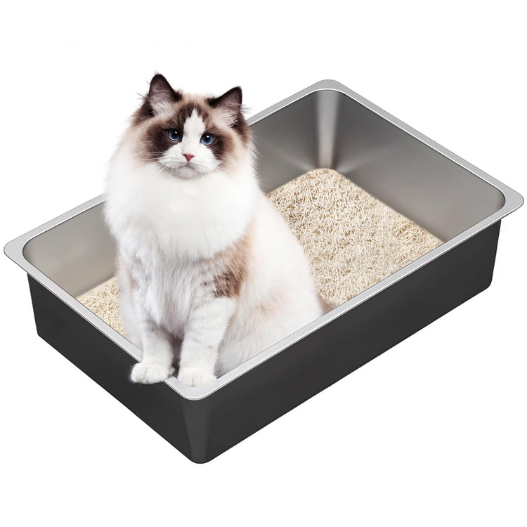 Ohtomber Stainless Steel Litter Box - High Sided Metal Cat Litter Box Pan, Never Absorbs Smell, Easy to Clean Non Stick Cat Litterbox Tray Toilet Pet Supplies for Indoor Kitty, Kitten, Rabbit, Puppy