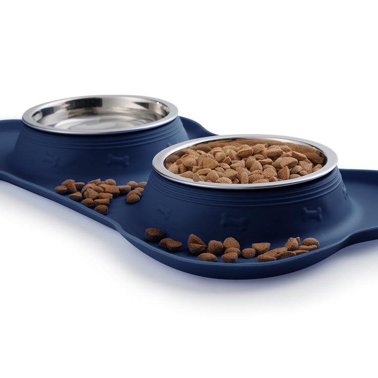 Hubulk Pet Dog Bowls 2 Stainless Steel Dog Bowl with No Spill Non-Skid Silicone Mat + Pet Food Scoop Water and Food Feeder Bowls for Feeding Small Medium Large Dogs Cats Puppies (Small, Blue)