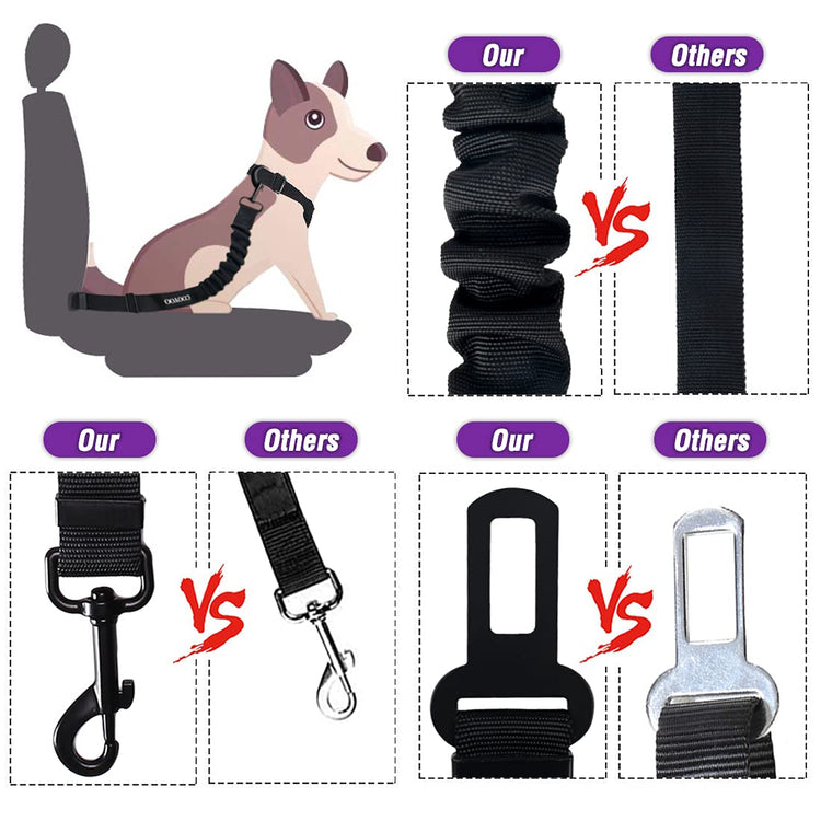 COOYOO Dog Seat Belt, Durability Retractable Dog Car Harness Adjustable Dog Seat Belt for Vehicle Nylon Pet Safety Seat Belts Heavy Duty & Elastic (1 Pack Black)