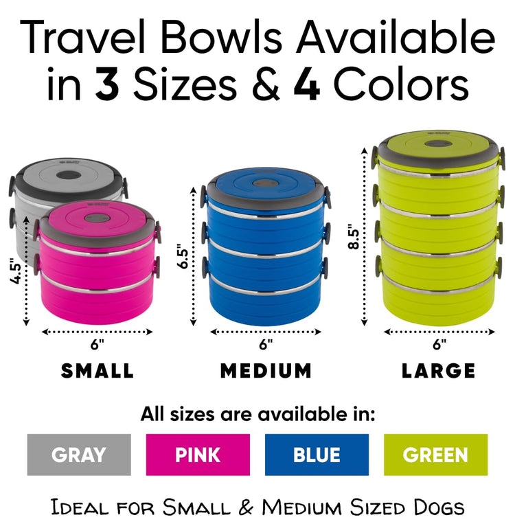 Healthy Human Travel Pet Bento Bowls - Human-Grade Stainless Steel & BPA-Free, Leak-Proof Water & Food Container Set for Dogs & Cats, 4-Pack Interlocking Bowls, Includes Spare Clips & Handle (Pink)