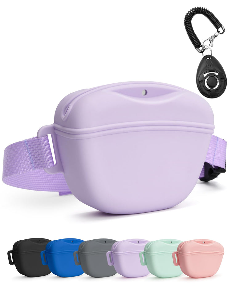 heouvo Dog Treat Pouch with Training Clicker, Upgrade Stronger Magnetic Closure to Avoid Spilling, 1.67 Cup Silicone Treat Bag Fanny Pack with Waist Belt for Pet Training Walking (Black)