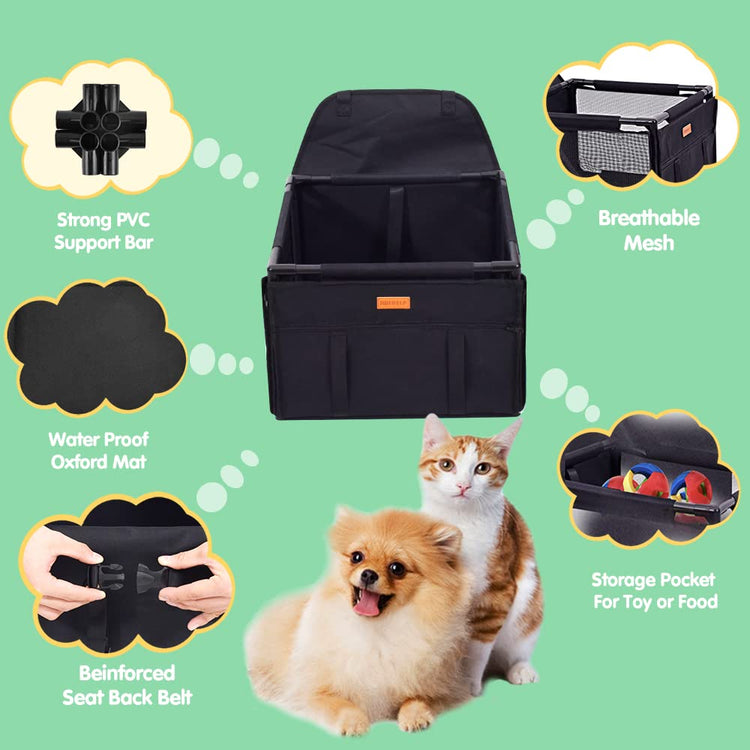 Dog Car Seat Puppy Portable Pet Booster Car Seat with Clip-On Safety Leash and PVC Support Pipe, Anti-Collapse,Perfect for Small Pets