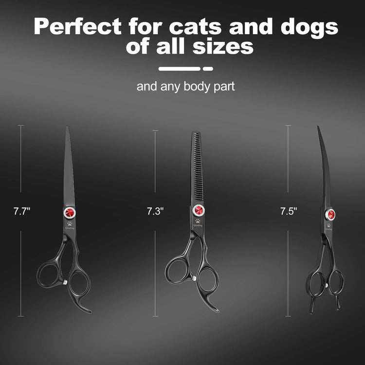GLADOG Professional 5 in 1 Dog Grooming Scissors Set with Safety Round Tips, Sharp and Heavy-duty Pet Grooming Shears for Cats